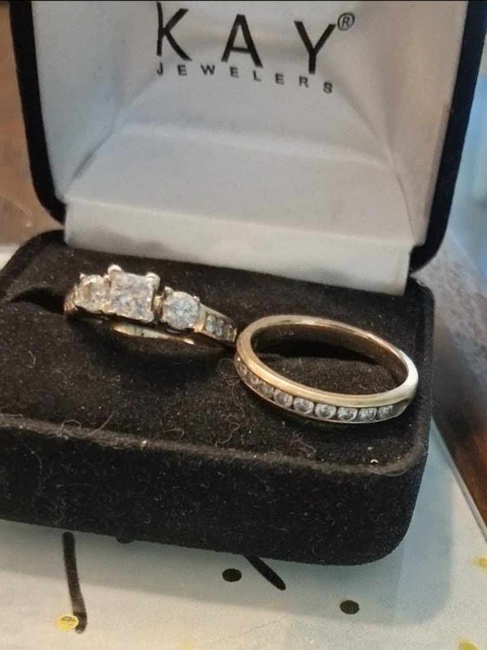 Kay Jewelers Gold and Clear Stone Bridal Ring Set